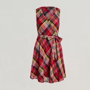 Ralph Lauren Plaid Crinkle Cotton Sleeveless Dress